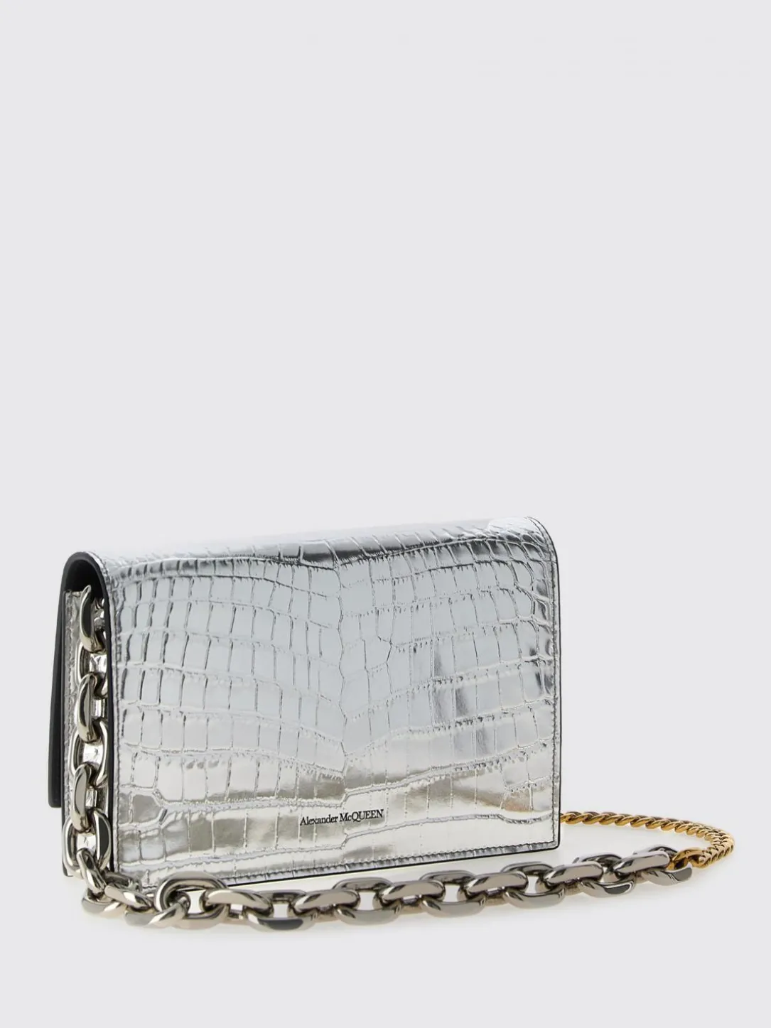 Borsa McQueen in pelle laminata stampa cocco