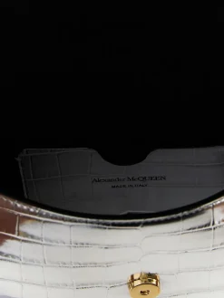 Borsa McQueen in pelle laminata stampa cocco