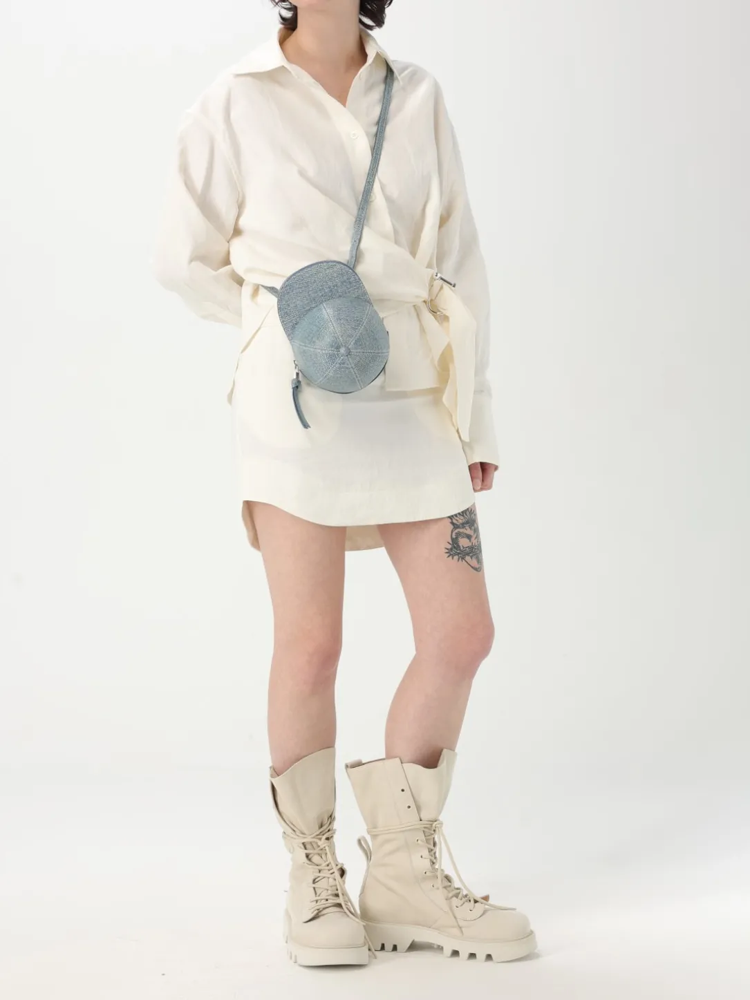 Borsa Midi Cap JW Anderson in pelle stampa denim