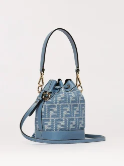 Borsa Mon Tresor Fendi in pelle e denim con monogram FF jacquard