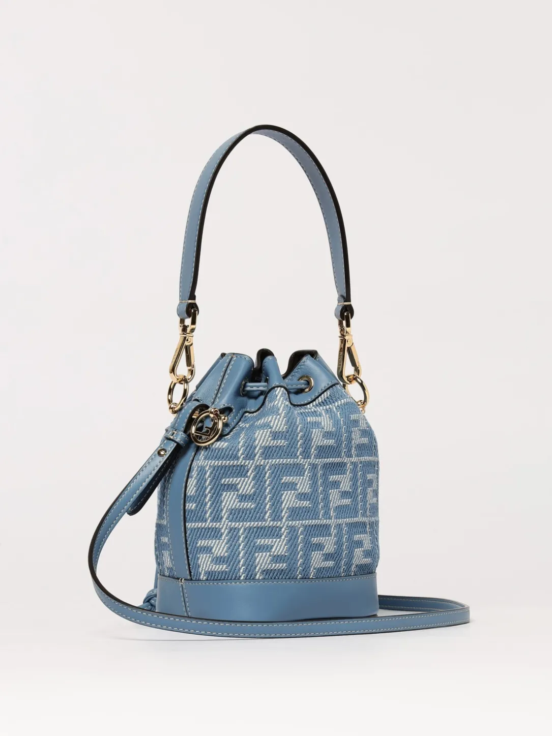 Borsa Mon Tresor Fendi in pelle e denim con monogram FF jacquard