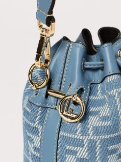 Borsa Mon Tresor Fendi in pelle e denim con monogram FF jacquard