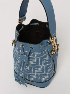 Borsa Mon Tresor Fendi in pelle e denim con monogram FF jacquard