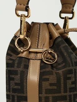 Borsa Mon Tresor Fendi in misto cotone e pelle con monogram FF embossed