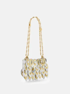 Borsa Nano Teardrop Rabanne in paillettes a forma di foglia e strass
