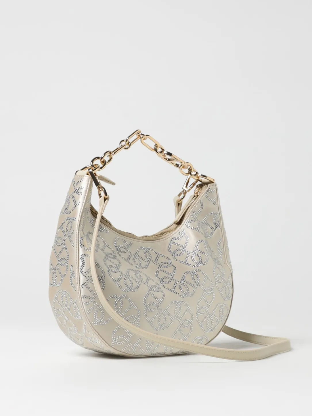 Borsa Oval T Croissant Twinset in raso con strass all over