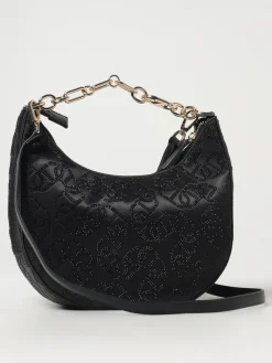 Borsa Oval T Croissant Twinset in raso con strass all over