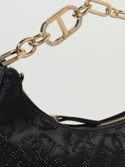 Borsa Oval T Croissant Twinset in raso con strass all over