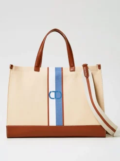 Borsa Oval T Twinset in canvas con stampa a righe