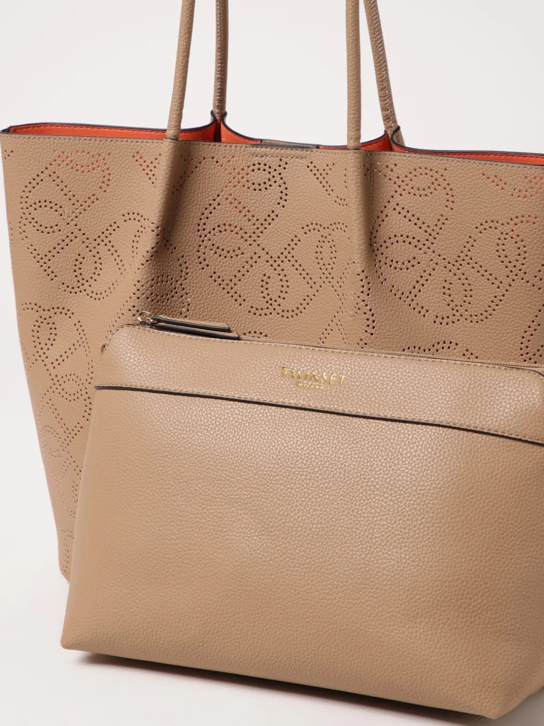 Borsa Oval T Twinset in pelle sintetica con logo traforato