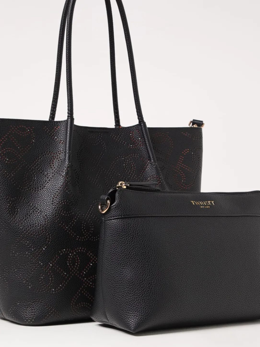 Borsa Oval T Twinset in pelle sintetica con logo traforato