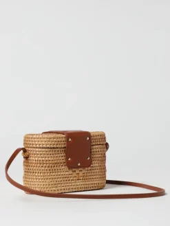 Borsa Oval T Twinset in rafia intrecciata e pelle sintetica