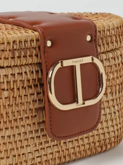 Borsa Oval T Twinset in rafia intrecciata e pelle sintetica