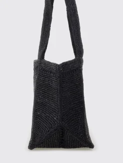 Borsa Patou in rafia crochet con logo ricamato