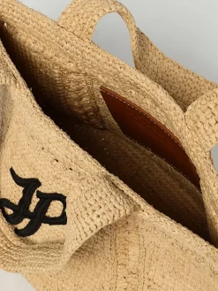 Borsa Patou in rafia crochet con logo ricamato