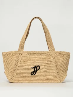 Borsa Patou in rafia crochet con logo ricamato