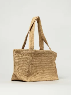 Borsa Patou in rafia crochet con logo ricamato