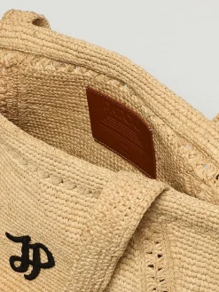 Borsa Patou in rafia crochet con logo ricamato