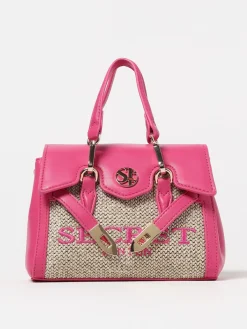 Borsa Quiny Secret Pon-Pon in nappa sintetica e rafia