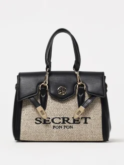 Borsa Quiny Secret Pon-Pon in nappa sintetica e rafia