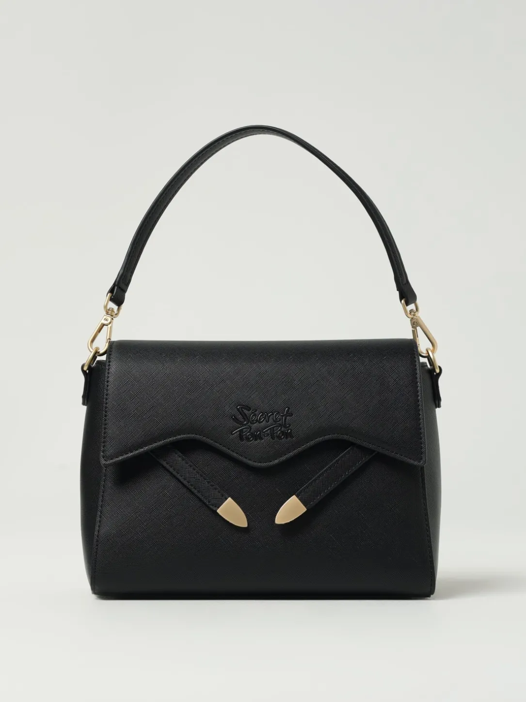 Borsa Quira Grain Small Secret Pon-Pon in pelle sintetica saffiano