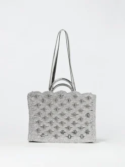 Borsa Rabanne in nylon lamè crochet con applicazioni
