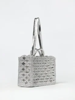 Borsa Rabanne in nylon lamè crochet con applicazioni