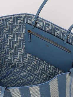 Borsa Roll Large Fendi in denim di cotone con righe jacquard