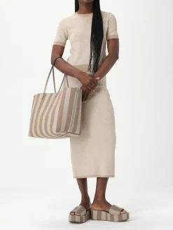 Borsa Roll Large Fendi in denim di cotone con righe jacquard