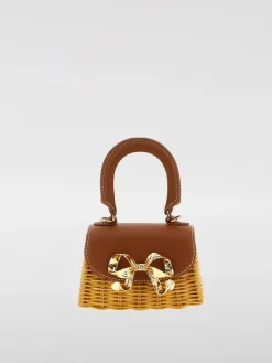 Borsa Self-Portrait in pelle e rafia