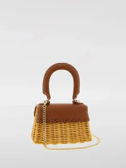 Borsa Self-Portrait in pelle e rafia