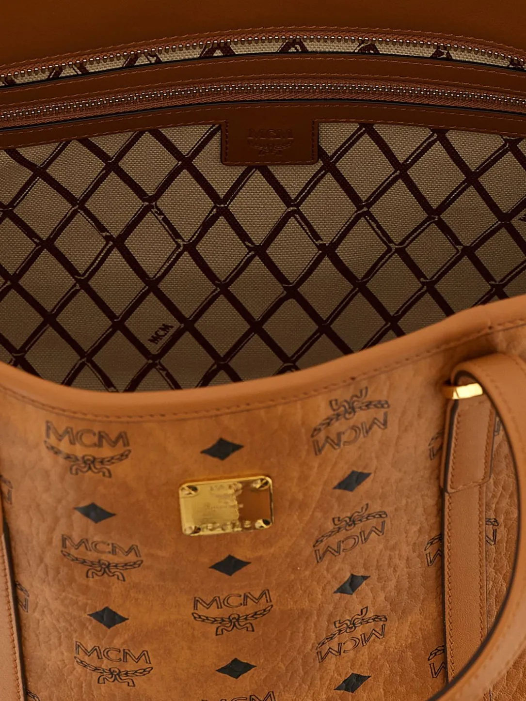 Borsa shopping Toni media in tela stampata Mcm