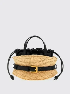 Borsa Shuffle Mini Balmain in rafia e pelle