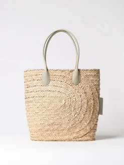 Borsa Tote Burberry in rafia crochet e pelle a grana