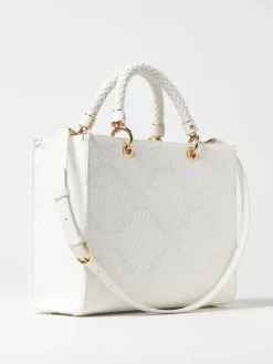 Borsa tote Elisabetta Franchi in rafia e tessuto con logo jacquard