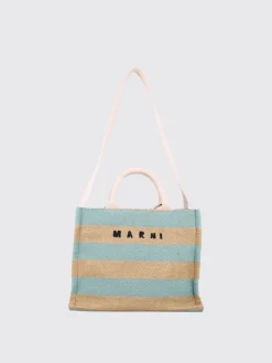 Borsa tote in misto lino a righe Marni