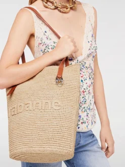 Borsa Tote Rabanne in rafia e pelle
