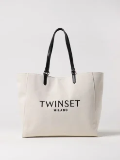 Borsa Twinset in canvas di cotone con logo ricamato