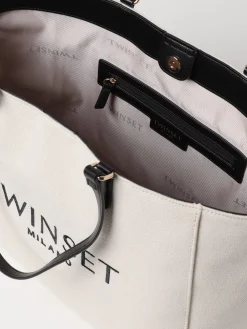 Borsa Twinset in canvas di cotone con logo ricamato