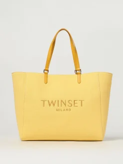 Borsa Twinset in canvas di cotone con logo ricamato