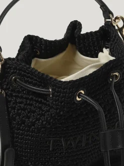 Borsa Twinset in cotone crochet con logo ricamato