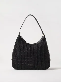 Borsa Twinset in pelle sintetica e rafia intrecciata