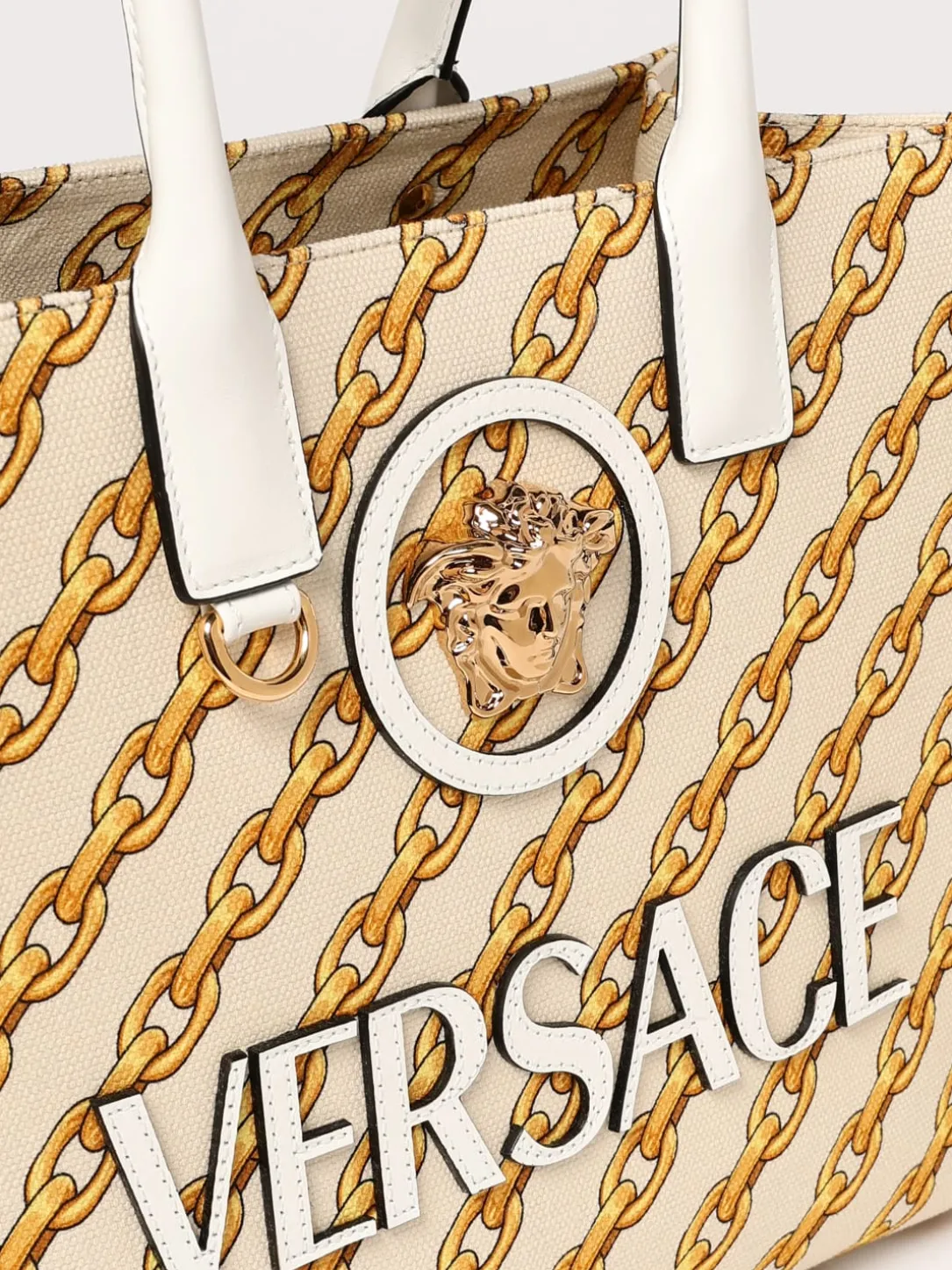 Borsa Versace in canvas con stampa chain