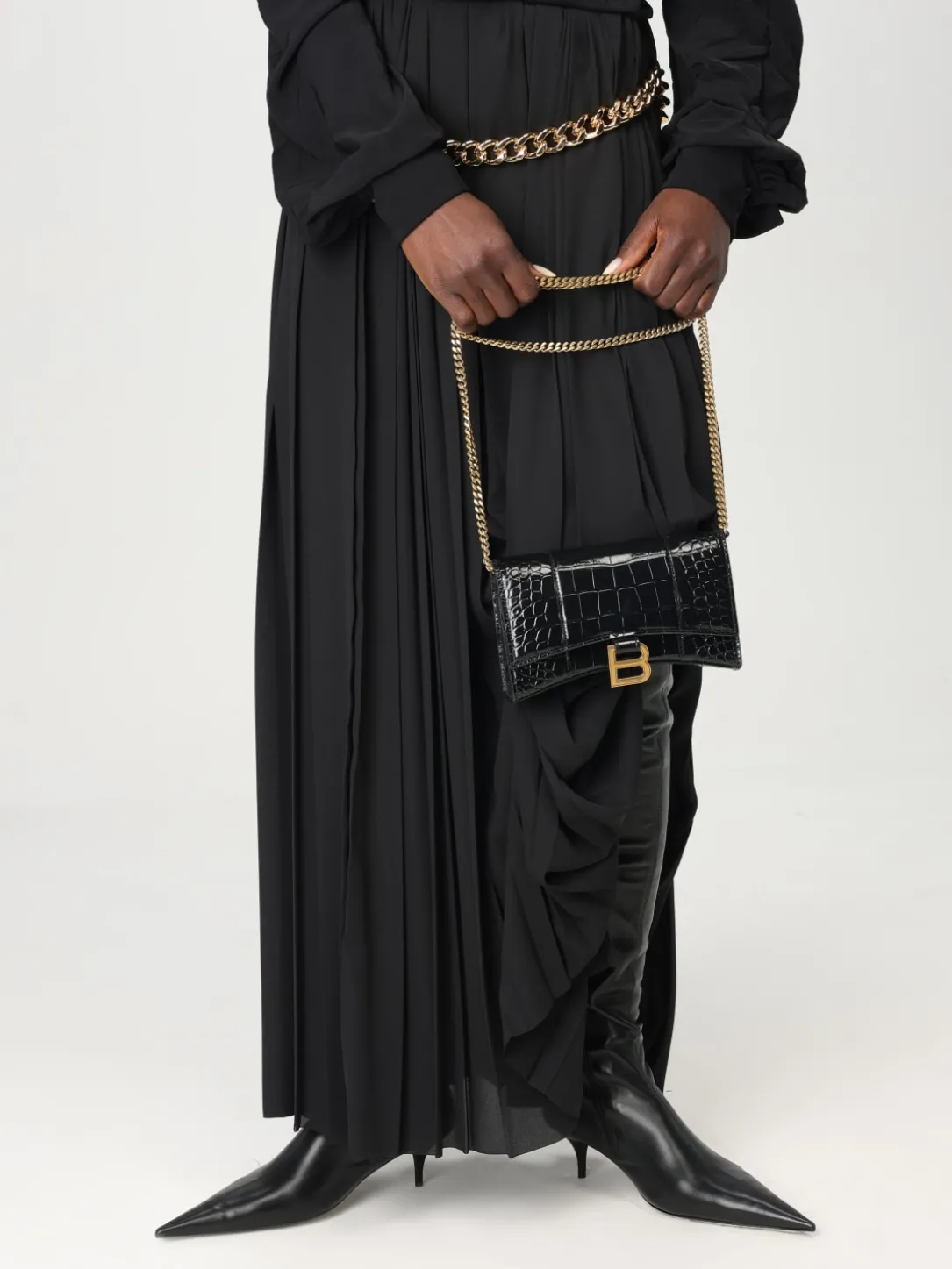 Borsa wallet Hourglass Balenciaga in pelle spazzolata stampa cocco