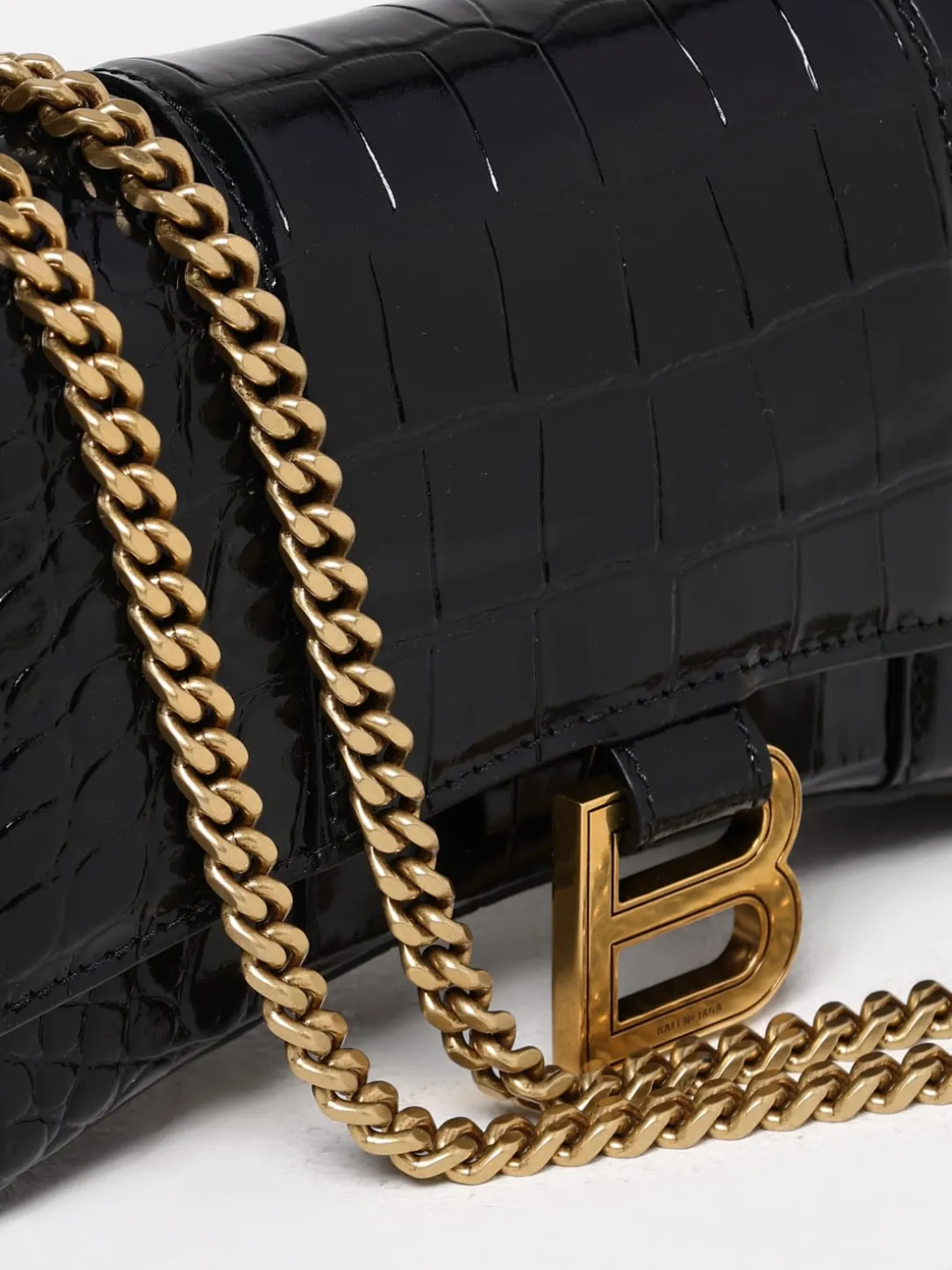 Borsa wallet Hourglass Balenciaga in pelle spazzolata stampa cocco