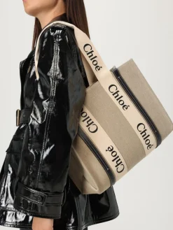 Borsa Woody Chloé in canvas di lino