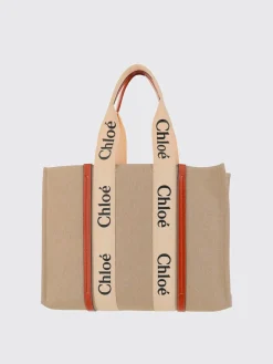 Borsa Woody Chloé in canvas di lino