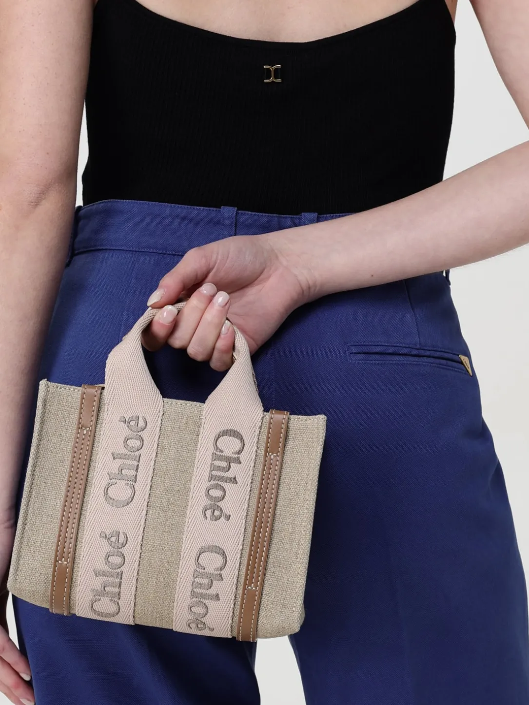 Borsa Woody Chloè in canvas e pelle