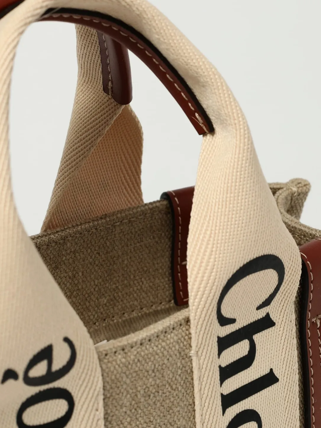 Borsa Woody Small Chloé in canvas di lino