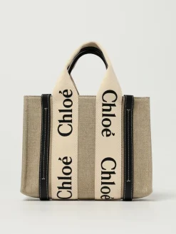 Borsa Woody Small Chloé in canvas di lino